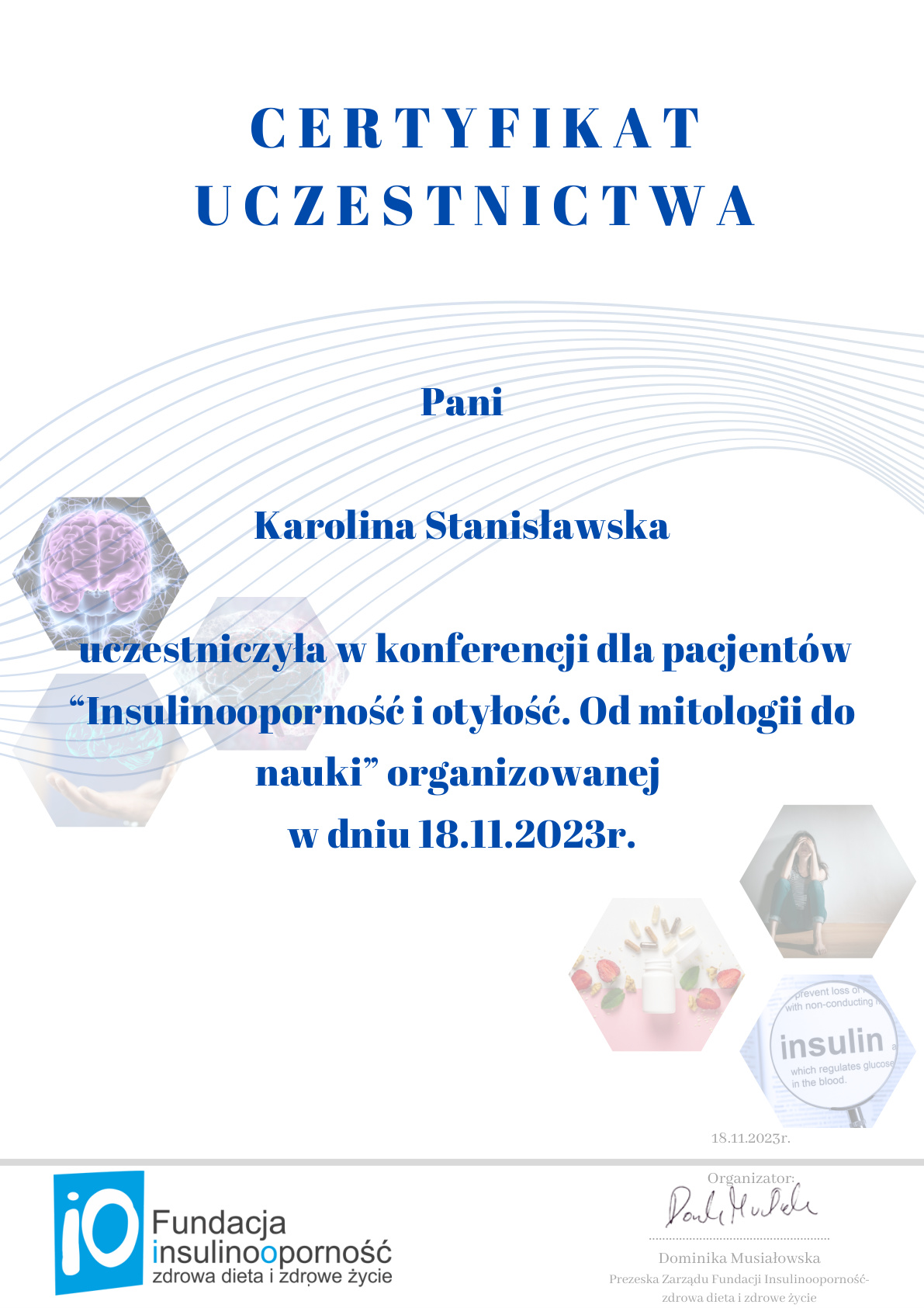 Certyfikat konferencji Insulinoopornosc i otylosc, 2023